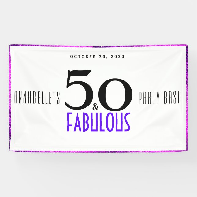 Purple 50 and Fabulous 50th Birthday Party Bash Banner (Horizontal)