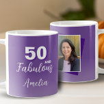 Purple 50 and Fabulous 50th Birthday Photo Coffee Mug<br><div class="desc">Purple 50 and Fabulous 50th Birthday Party Photo Mug. Personalise the mug with your photo,  your name and the age number.  It`s great for a woman`s birthday party.</div>