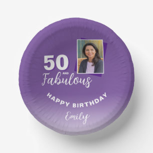 Purple 50 and Fabulous 50th Birthday Photo Paper Plate