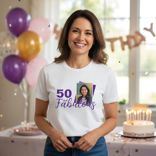 Purple 50 and Fabulous 50th Birthday Photo T-Shirt