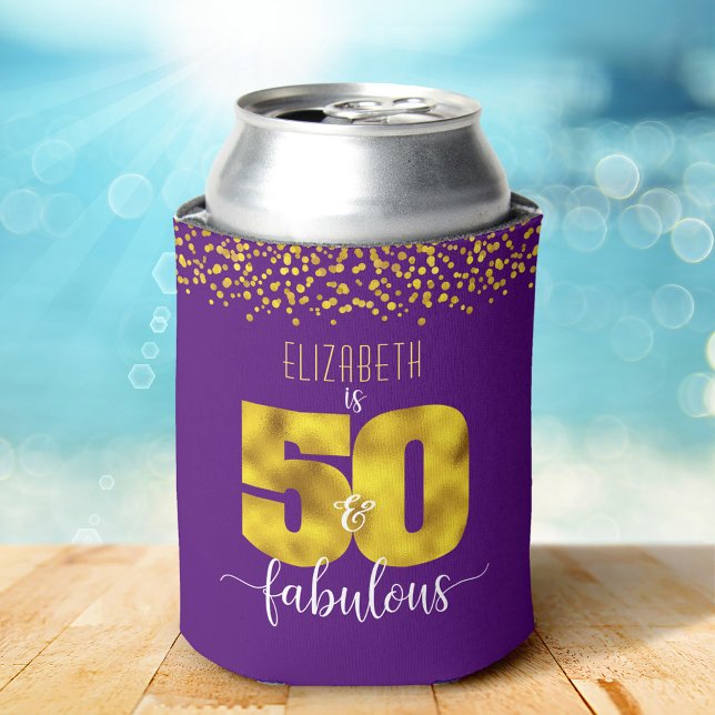 Purple 50 and fabulous birthday gold dots bold can cooler (Creator Uploaded)