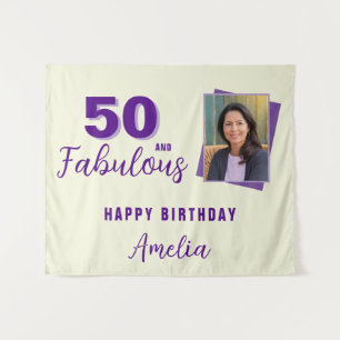 Purple 50 and Fabulous Birthday Photo Backdrop  Tapestry