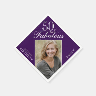 Purple 50 and Fabulous Elegant Photo 50th Birthday Napkin
