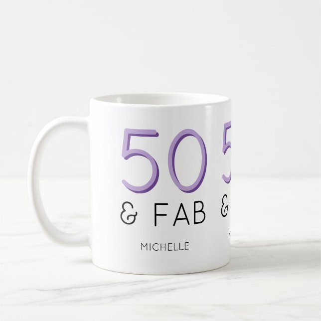 Purple 50 and fabulous Modern 50th Birthday Party Coffee Mug (Left)