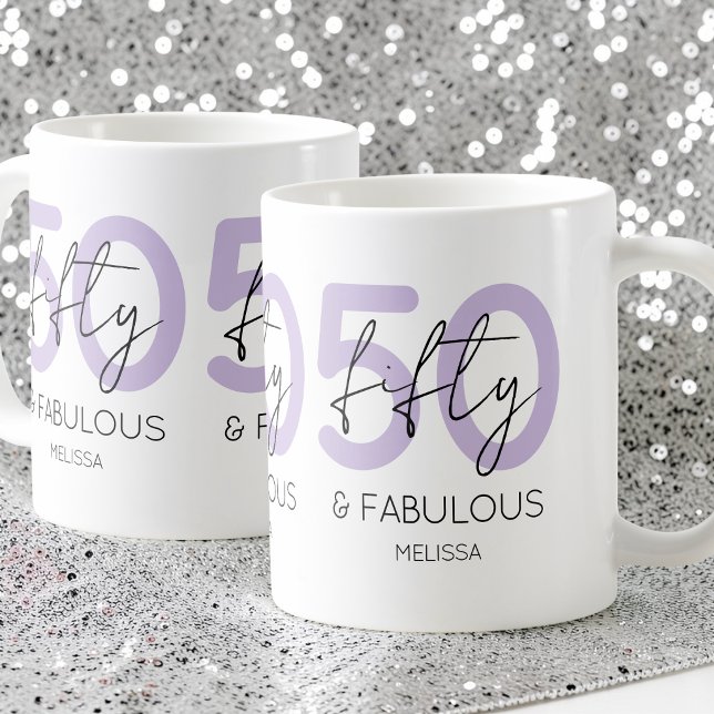 Purple 50 and fabulous Script 50th Birthday Party Coffee Mug (Purple 50 and fabulous Script 50th Birthday Party Coffee Mug)