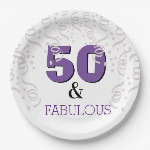 Purple 50 Fabulous   Happy 50th Birthday Party Paper Plate
