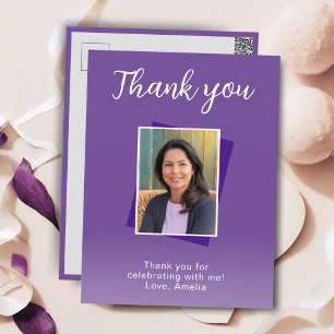 Purple 50th Birthday Photo Thank you Postcard
