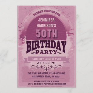 Purple 50th Birthday Vintage Typography Invitation
