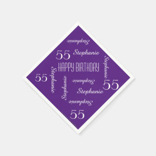 Purple 55th Birthday Party Repeating Names Paper Napkin