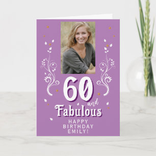 Purple 60 & Fabulous Foliage 60th Birthday Photo Card