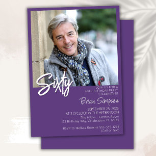 Purple 60th Birthday Photo  Invitation