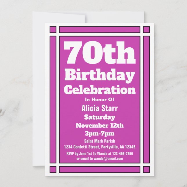 Purple 70th Birthday Invitation (Front)