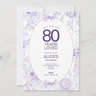 Purple 70th Birthday Invitation, Vintage Floral  Invitation