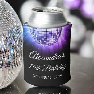 Purple 70th Birthday Party 70's Disco Ball Can Cooler