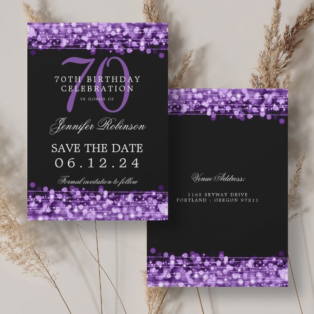 Purple 70th Birthday Save the Date  Invitation (Purple 70th Birthday Save the Date Invitation)