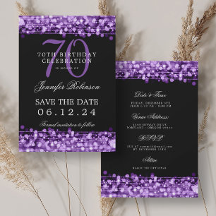 Purple 70th Birthday Save the Date w/ Details Invitation