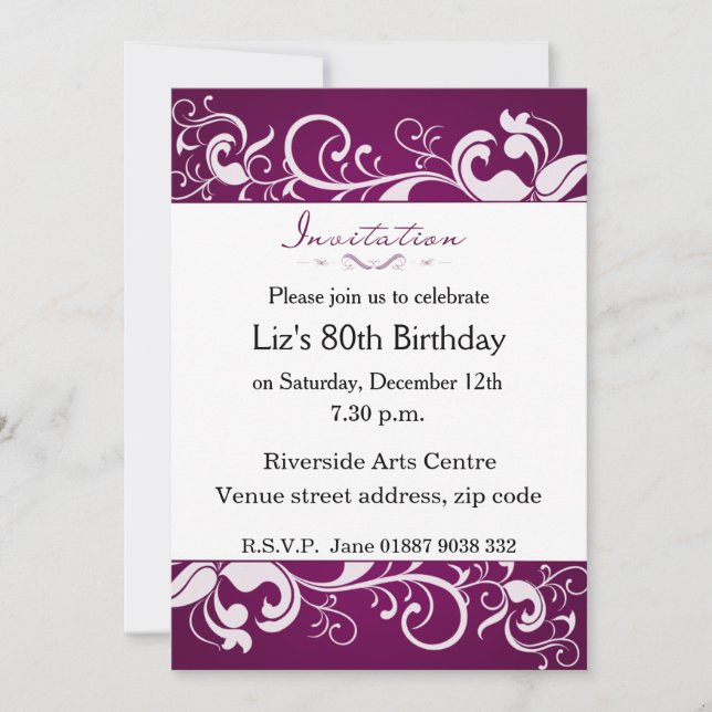 Purple 80th Birthday Invitation (Front)
