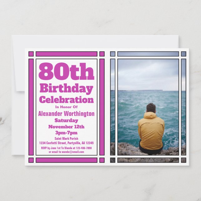 Purple 80th Birthday Party Invitation (Front)