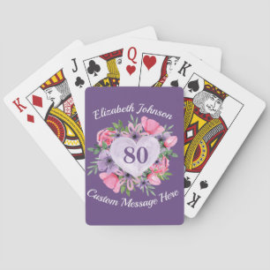 Purple 80th Birthday Personalised Playing Cards