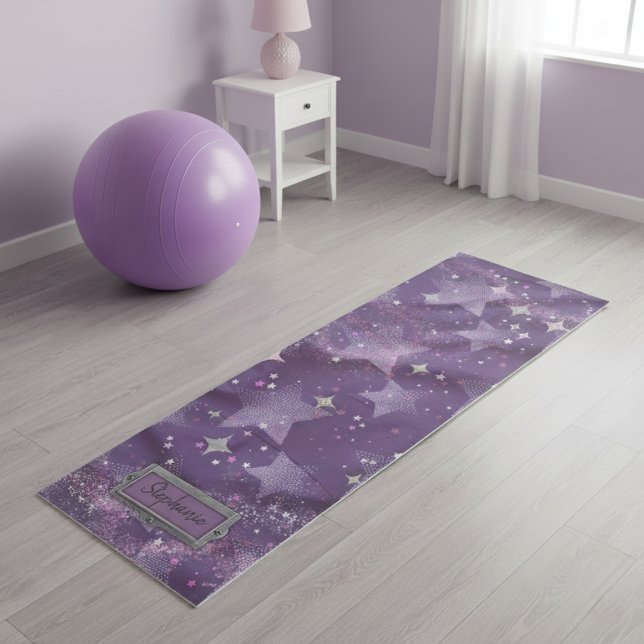 Purple 90s Retro Grunge Stars Yoga Mat (Creator Uploaded)