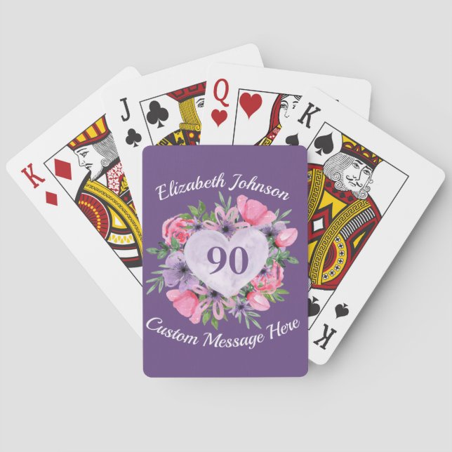 Purple 90th Birthday Personalised Playing Cards (Back)