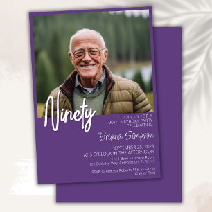 Purple 90th Birthday Photo Invitation