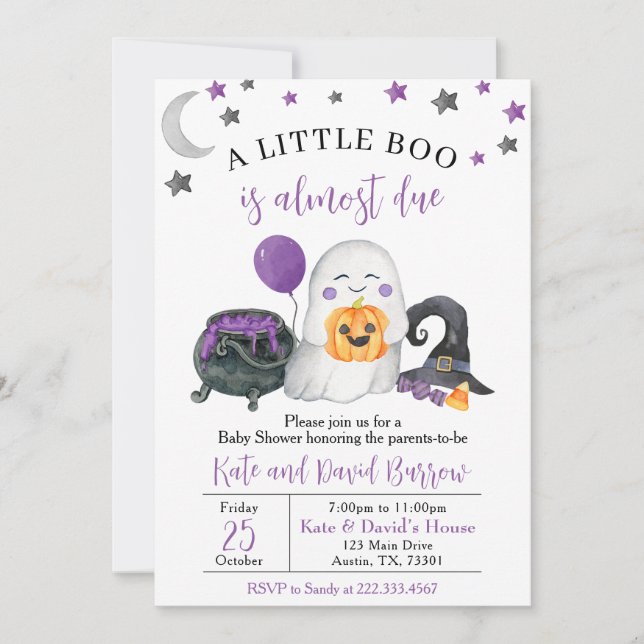 Purple A Little Boo Baby Shower Invitation (Front)