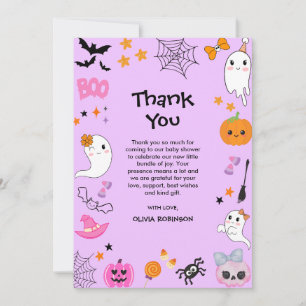 Purple A Little Boo Cute Halloween Baby Shower Thank You Card