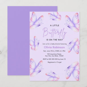 Purple A Little Butterfly Baby Shower  Invitation