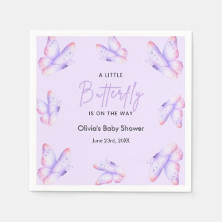Purple A Little Butterfly Baby Shower Napkin