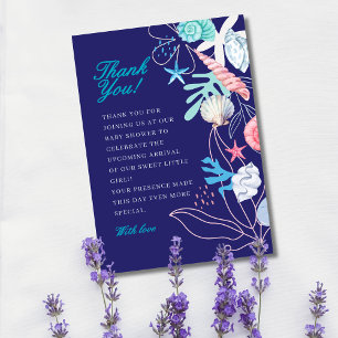 Purple a little pearl under the sea baby shower thank you card