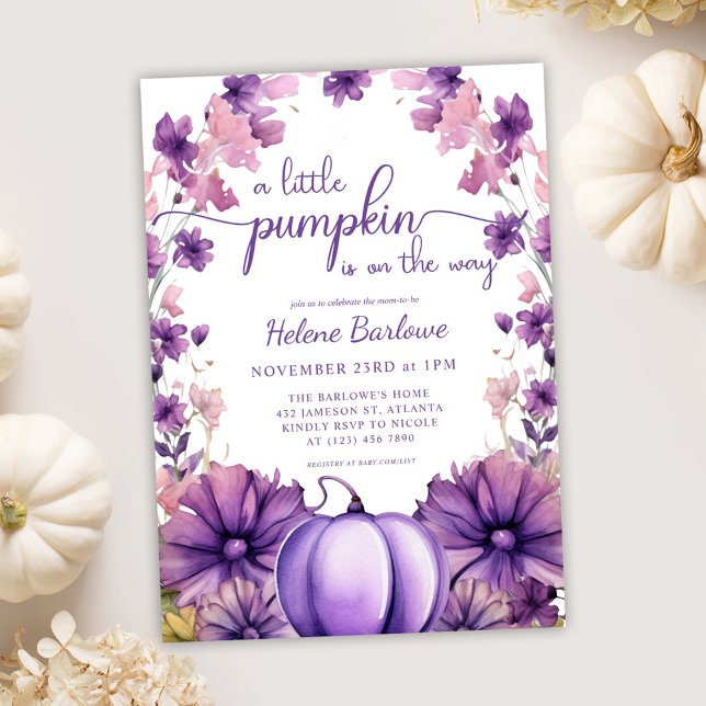 Purple A Little Pumpkin Baby Shower Invitation (Purple A Little Pumpkin Baby Shower Invitation)