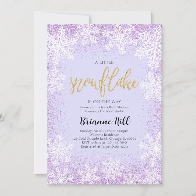 Purple A Little Snowflake Baby Shower Invitation (Front)