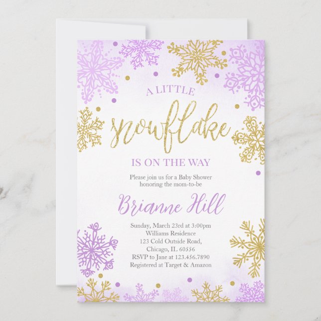 Purple A Little Snowflake Baby Shower Invitation (Front)