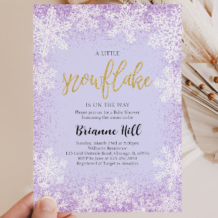 Purple A Little Snowflake Baby Shower Invitation