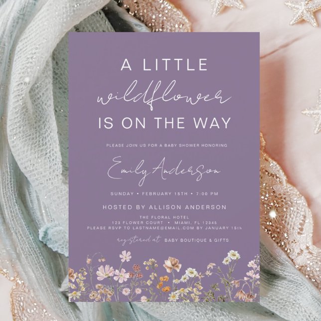 Purple A Little Wildflower Baby Shower Invitation (Creator Uploaded)