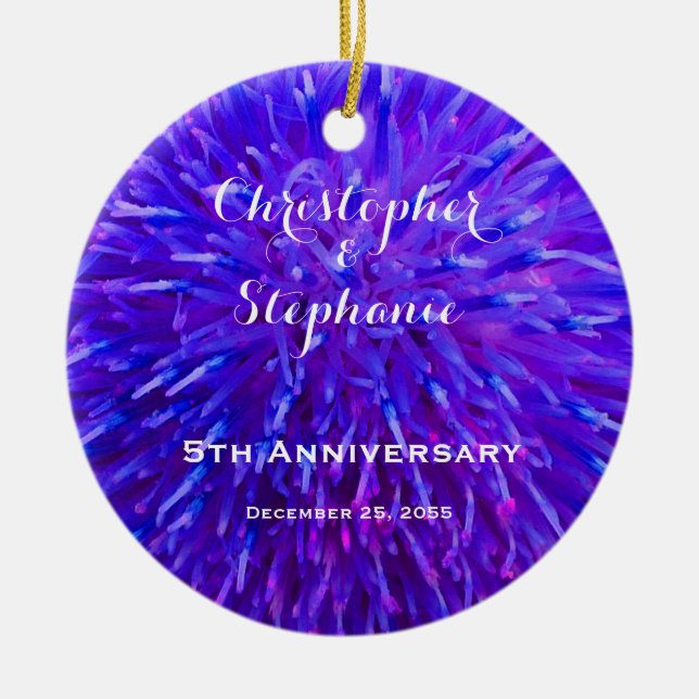 Purple Abstract Anniversary Christmas Ornament (Front)