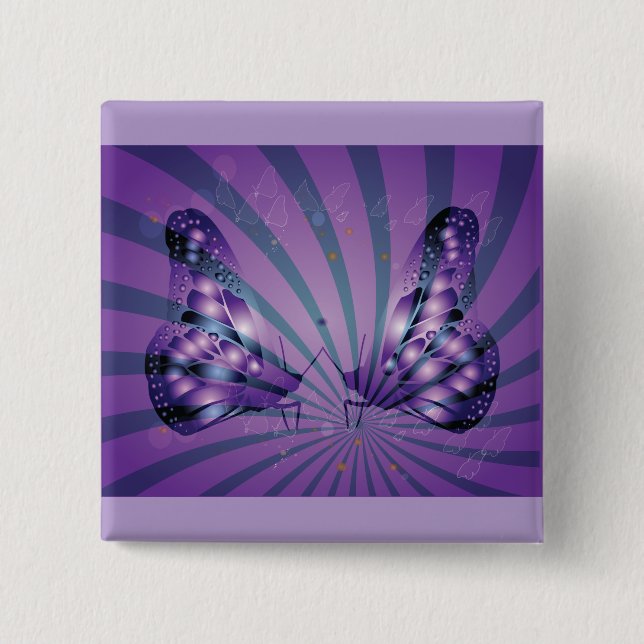 Purple Abstract Butterfly with Radiant Wings 15 Cm Square Badge (Front)