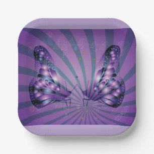 Purple Abstract Butterfly with Radiant Wings Paper Plate