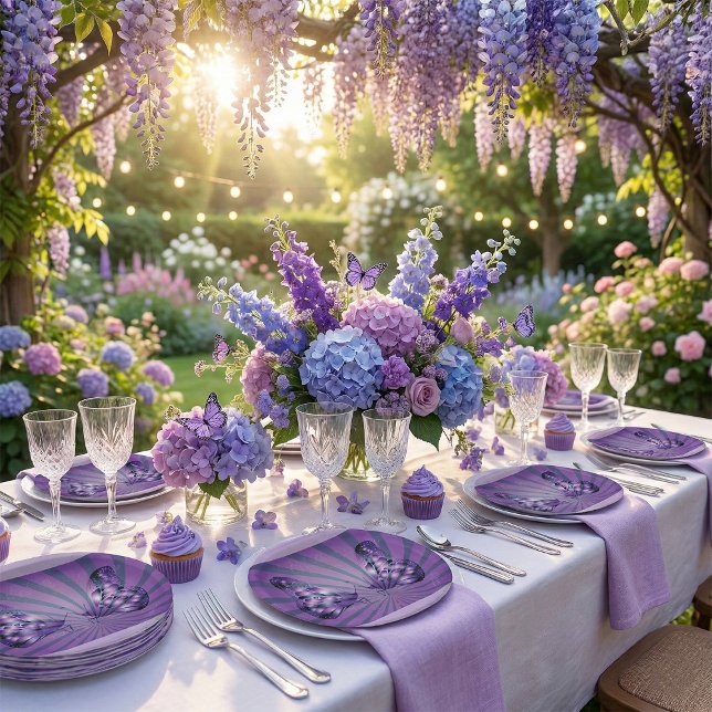 Purple Abstract Butterfly with Radiant Wings Paper Plate (Creator Uploaded)