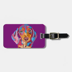 Purple Abstract Dachshund Luggage Tag