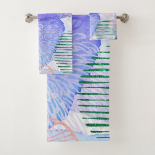 Purple Abstract Design Bath Towel Set
