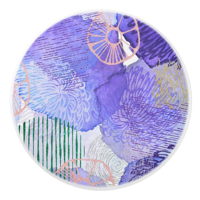 Purple Abstract Design Ceramic Knob (Front)