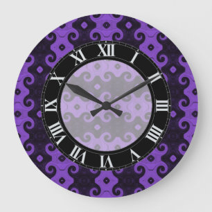 Purple Abstract Diamond Eye Curls Pattern Clock