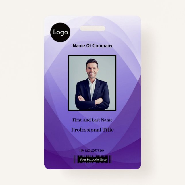 Purple Abstract Employee Photo Identification ID ID Badge (Front)