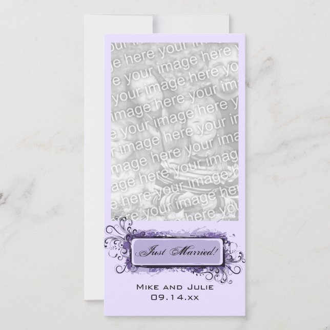 Purple Abstract Floral Just Married Announcement (Front)