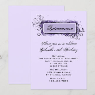 Purple Abstract Floral Quinceanera Birthday Party Invitation