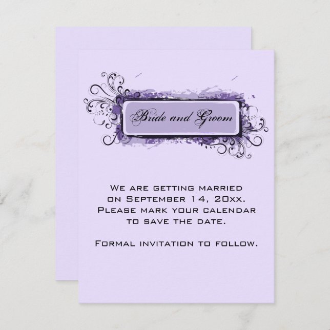 Purple Abstract Floral Wedding Save the Date Invitation (Front/Back)