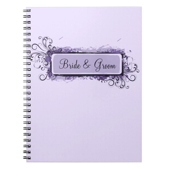 Purple Abstract Floral Wedding Spiral Notebook (Front)