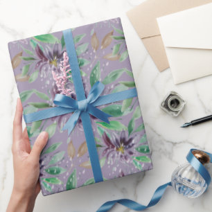 Purple Abstract Frozen Lotus Watercolor Wrapping Paper